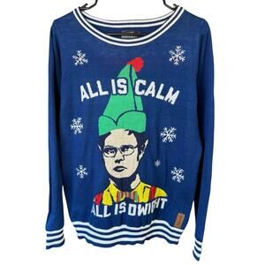 Tipsy Elves Men's The Office Dwight Blue Ugly Christmas Sweater M Whimsical